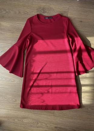 Сукня а-силует червоне вільний крій bershka рукава сонце кльош