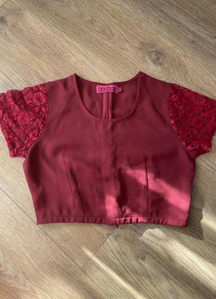 Укороченная блуза boohoo  кроп топ футболка кружево цветочное