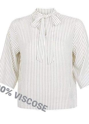 Натуральная блуза рубашка сорочка топ в мелкую полоску с эффектным бантом завязками1 фото