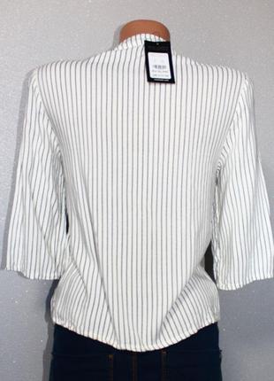Натуральная блуза рубашка сорочка топ в мелкую полоску с эффектным бантом завязками5 фото