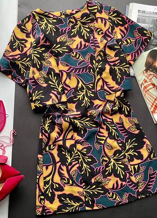 👗горчичное короткое платье с узором/закрытое разноцветное платье в абстрактных узорах👗