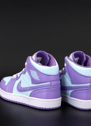 Кроссовки женские nike air jordan 1 high retro фиолетовые / голубые (найк аир джордан ретро)4 фото