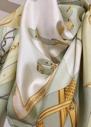 Шовковий брендовий хустку longchamp authentic 100% silk scarf оригінал стиль hermes