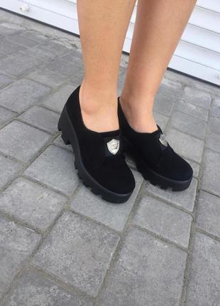 Туфли женские olan-s 3218 чёрные (весна-осень замша натуральная)