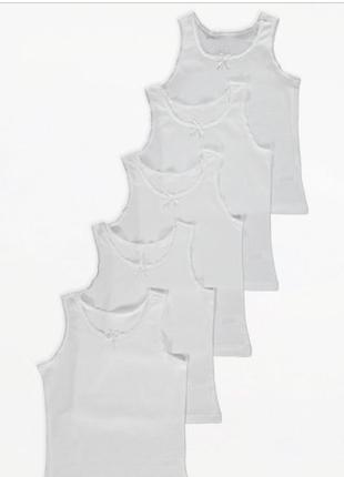 Набір з п'яти майок для дівчинки george white bow trim vests pack 5