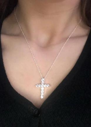 Підвіска хрест в кристалах срібло 925 покриття, ланцюжок з хрестиком9 фото