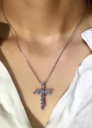 Підвіска хрест в кристалах срібло 925 покриття, ланцюжок з хрестиком10 фото