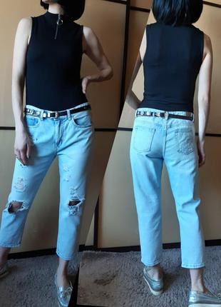 Укороченные джинсы-бойфренды от  denim co  с рваностями1 фото