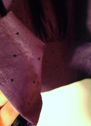Винтажная, фиолетовая блуза на пуговицах, в горошек5 фото