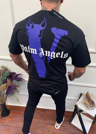 Футболка чоловіча з принтом palm angels чорна / футболка-поло чоловіча палм ангелс чорна
