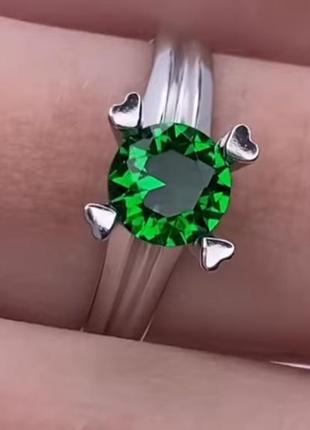 Родированное перстень з зеленим фианитом, 925, сердечко
