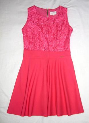 Красива сукня рожева коралова без рукавів комбіноване еластичне міні плаття трикотажне жіноче