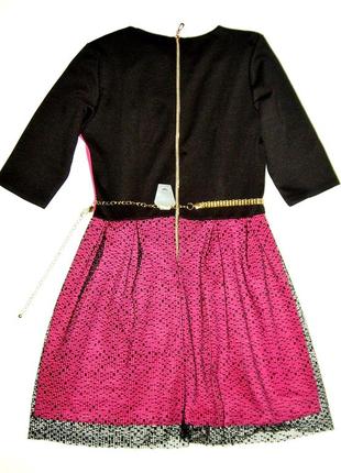 Италия красивое платье комбинированное чёрно-малиновое, золотистый ремешок, бижутерия на горловине9 фото