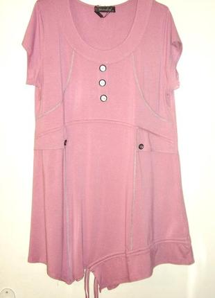 Красивое платье женское летнее розовое хлопок эластик трикотаж короткий рукав