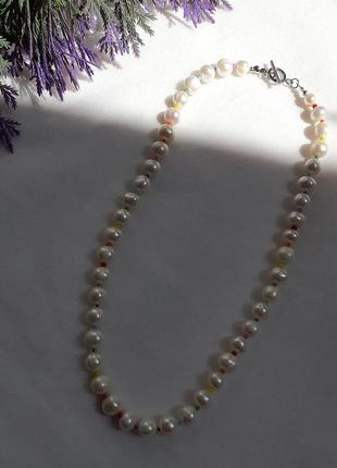 Жемчужное радужное ожерелье6 фото