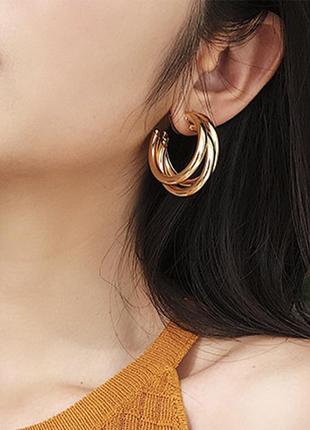 Серьги сережки кольца серебристые золотистые