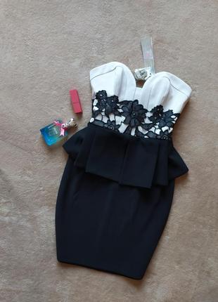 Шикарное плотное платье бюстье с баской и кружевом5 фото