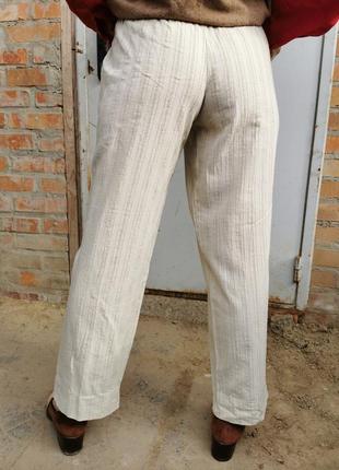 Штаны в полоску на резинке высокая посадка прямые коттон хлопок накладные карманы брюки4 фото