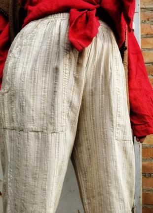 Штаны в полоску на резинке высокая посадка прямые коттон хлопок накладные карманы брюки2 фото