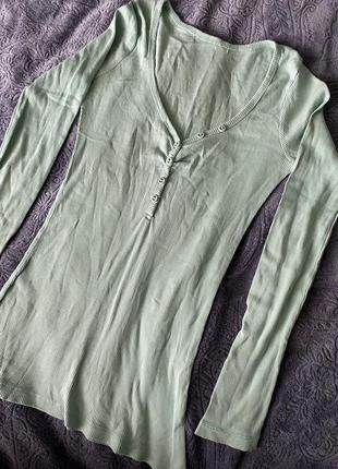 Мятна блуза в рубчик1 фото