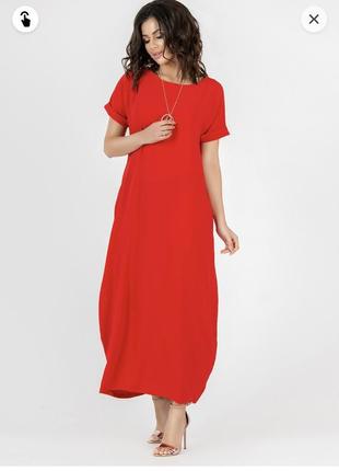 Трикотажное красное платье-футболка стиль кежуал, удлиненная футболка.1 фото