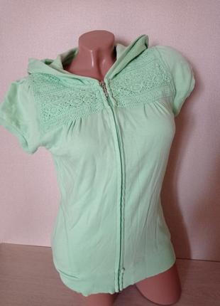 Спортивная кофта с коротким рукавом, цвет нежно зелёный, хлопок, размер л-хл