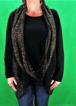 Черная туника батал трапеция: вставки и съемный снуд золотистого цвета  3х,2х,1х