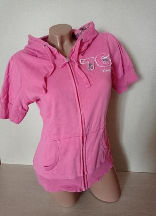 Кофта спортивная с коротким рукавом, хлопок, цвет розовый, размер л-хл