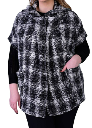Женское стильное пончо в клетку, кардиган, безрукавка, легкое пальто, большемерит, см.замеры