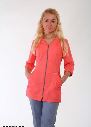 Костюм медичний, персиковий/сірий, батист, р.42-60; жіночий спецодяг, 8922108