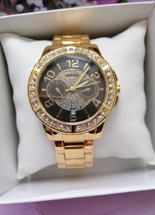Трендовые женские часы с золотым бра летом и чёрным циферблатом!!!7 фото