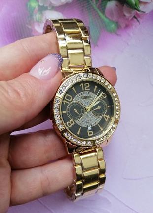 Трендовые женские часы с золотым бра летом и чёрным циферблатом!!!3 фото