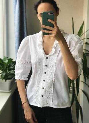 Винтажная блуза из хлопка с кружевом красивые пуговицы винтаж2 фото