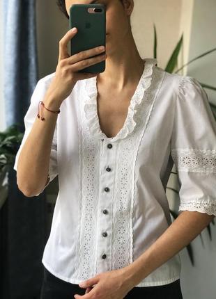 Винтажная блуза из хлопка с кружевом красивые пуговицы винтаж