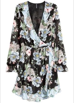 H&m платье на запах с цветочным принтом и рюшами