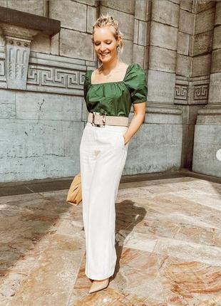 Бавовняний топ блуза майка блузка кроп-топ смарагдового кольору l h&m