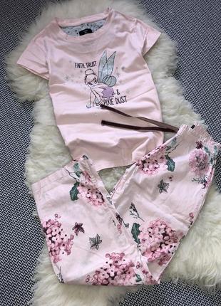 Летняя легкая натуральная пижама набор домашний хлопок цветы дисней disney2 фото