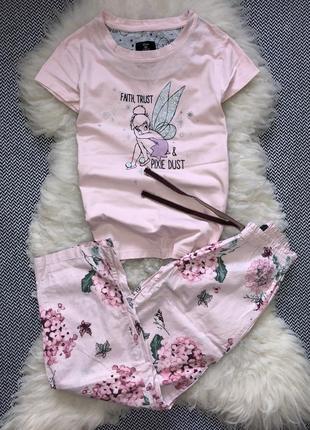 Летняя легкая натуральная пижама набор домашний хлопок цветы дисней disney3 фото
