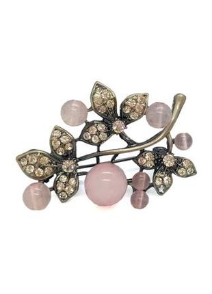 🌿🌸 элегантная брошь "веточка" натуральный камень розовый кварц и кристаллы