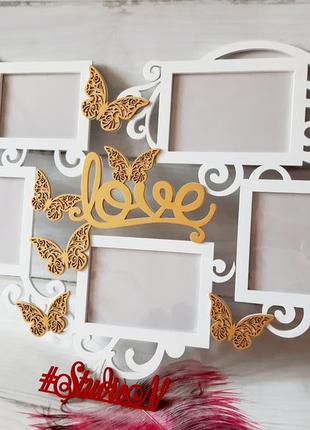 Авторская фоторамка "love"и ажурные бабочки 60х46 см см. на 5 фото