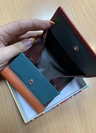 Маленький кошелёк красный с оранжевым из натуральной кожи5 фото