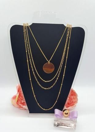 ✨🐈 багаторівневе кольє, ланцюжок з підвіскою монетка h&m оригінал