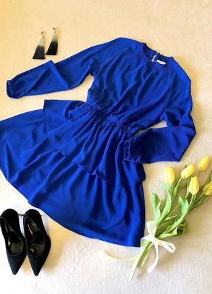Модное женское платье reserved с рукавами насыщенного синего цвета1 фото