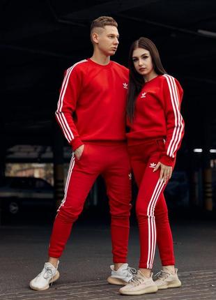 Парный спортивный костюм adidas красный спортивный костюм штаны худа адидас унисекс3 фото