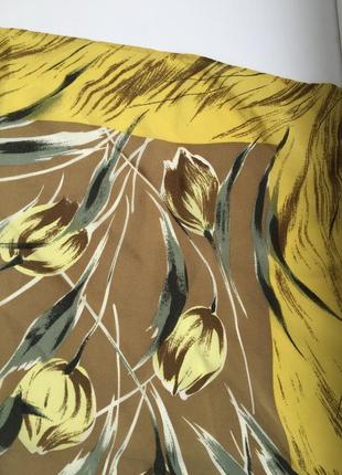 Шелковый платок в цветочный принт - тюльпаны натуральный шелк, шаль винтаж, шов роуль3 фото