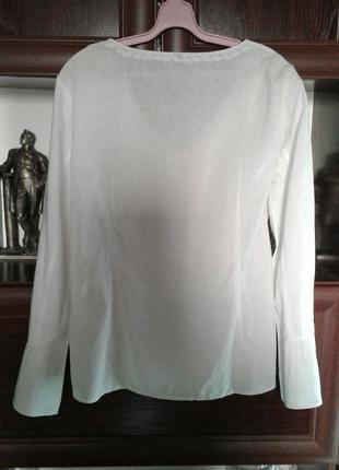 Белоснежная льняная блуза рубашка с вышивкой длинными рукавами esprit3 фото