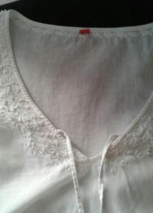 Белоснежная льняная блуза рубашка с вышивкой длинными рукавами esprit4 фото