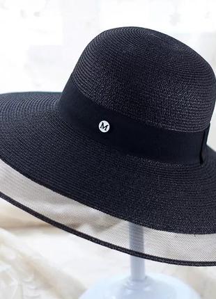 Шикарная чёрная солнцезащитная шляпа женская с широкими полями4 фото