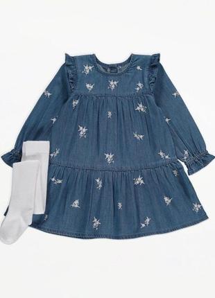 Стильне ошатне плаття з колготками білі колготи для дівчинки george великобританія