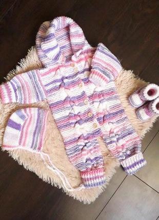 Ручна робота! нереально красивий вязаний комбінезон чоловічок шапка пінетки дівчинці